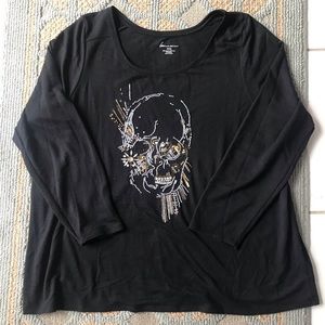 Lane Bryant Black Stretch Sweater Beaded Skull